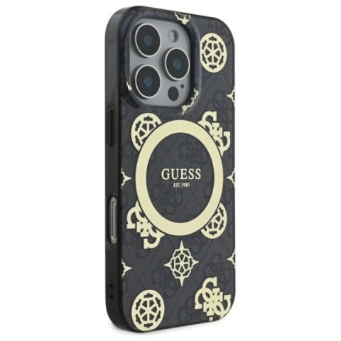 Etui Guess IML Peony On 4G Background MagSafe na iPhone 16 Pro Max - czarne Guess