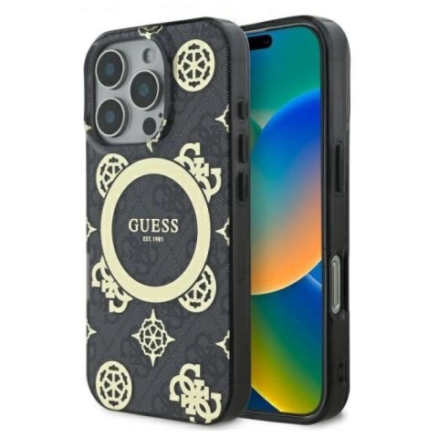 Etui Guess IML Peony On 4G Background MagSafe na iPhone 16 Pro - czarne Guess