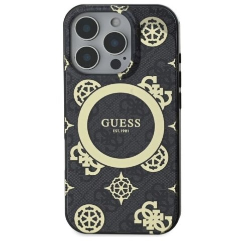 Etui Guess IML Peony On 4G Background MagSafe na iPhone 16 Pro - czarne Guess