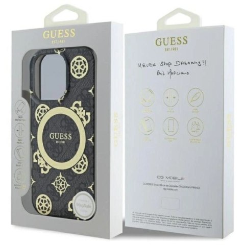 Etui Guess IML Peony On 4G Background MagSafe na iPhone 16 Pro - czarne Guess