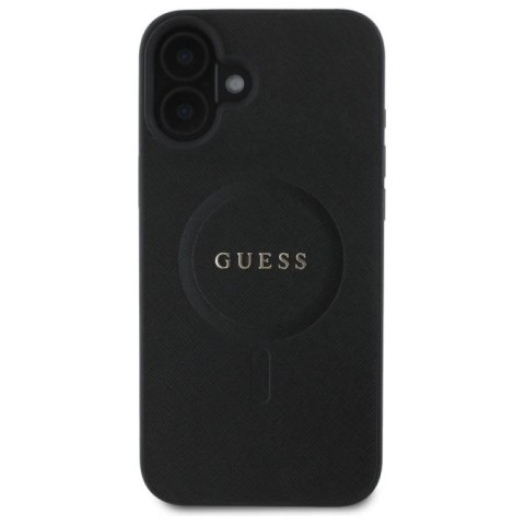 Etui Guess Saffiano Classic Logo MagSafe na iPhone 16 - czarne Guess