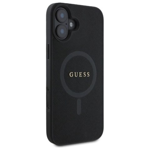 Etui Guess Saffiano Classic Logo MagSafe na iPhone 16 - czarne Guess