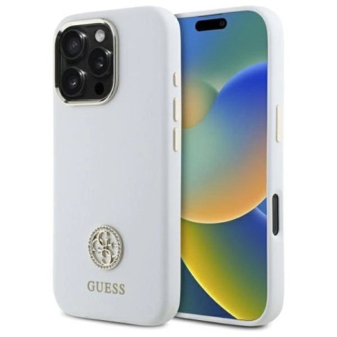 Etui Guess Silicone Logo Strass 4G na iPhone 16 Pro - białe Guess