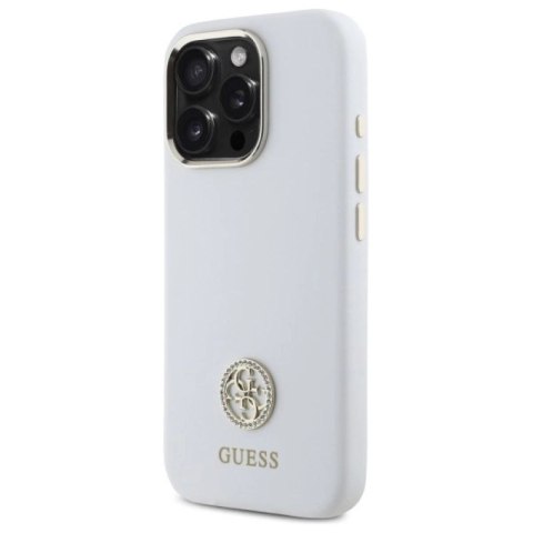 Etui Guess Silicone Logo Strass 4G na iPhone 16 Pro - białe Guess