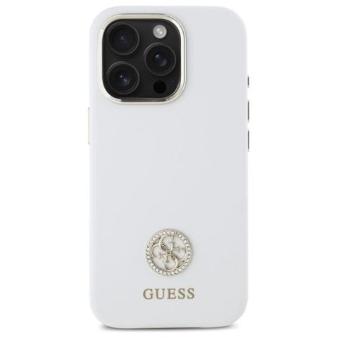 Etui Guess Silicone Logo Strass 4G na iPhone 16 Pro - białe Guess
