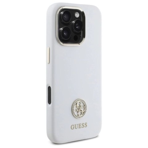 Etui Guess Silicone Logo Strass 4G na iPhone 16 Pro - białe Guess
