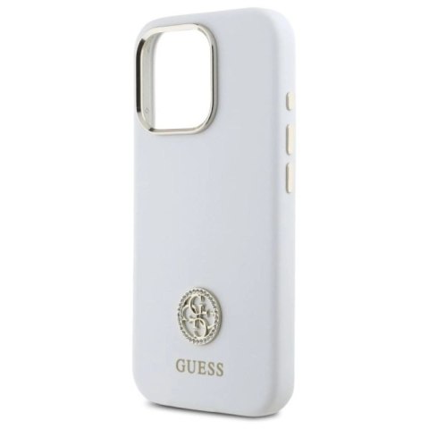 Etui Guess Silicone Logo Strass 4G na iPhone 16 Pro - białe Guess