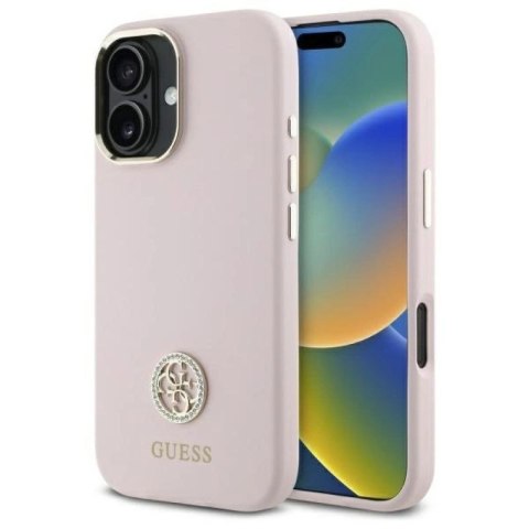Etui Guess Silicone Logo Strass 4G na iPhone 16 - jasnoróżowe Guess