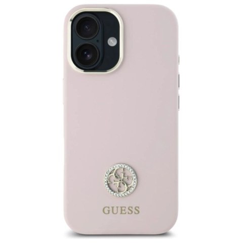 Etui Guess Silicone Logo Strass 4G na iPhone 16 - jasnoróżowe Guess