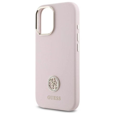 Etui Guess Silicone Logo Strass 4G na iPhone 16 - jasnoróżowe Guess