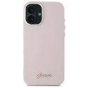 Etui Guess Silicone Script Metal Logo & Frame na iPhone 16 Plus - różowe Guess