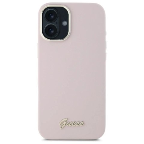 Etui Guess Silicone Script Metal Logo & Frame na iPhone 16 Plus - różowe Guess