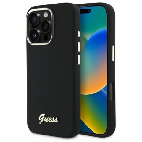 Etui Guess Silicone Script Metal Logo & Frame na iPhone 16 Pro - czarne Guess