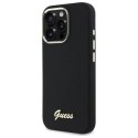 Etui Guess Silicone Script Metal Logo & Frame na iPhone 16 Pro - czarne Guess