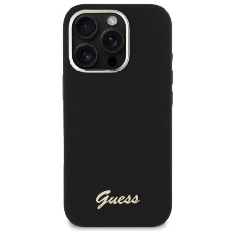 Etui Guess Silicone Script Metal Logo & Frame na iPhone 16 Pro - czarne Guess