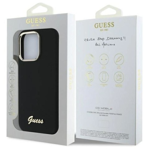 Etui Guess Silicone Script Metal Logo & Frame na iPhone 16 Pro - czarne Guess