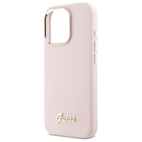Etui Guess Silicone Script Metal Logo & Frame na iPhone 16 Pro - różowe Guess