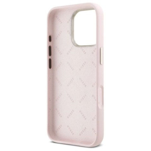 Etui Guess Silicone Script Metal Logo & Frame na iPhone 16 Pro - różowe Guess