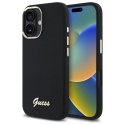 Etui Guess Silicone Script Metal Logo & Frame na iPhone 16 - czarne Guess