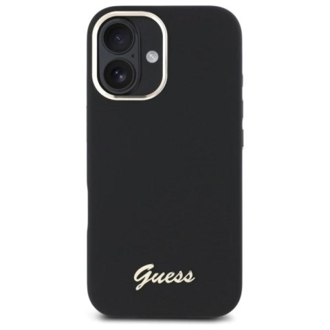 Etui Guess Silicone Script Metal Logo & Frame na iPhone 16 - czarne Guess