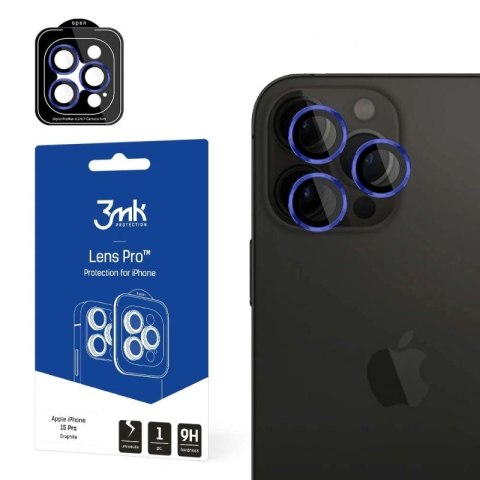 Osłona aparatu 3mk Lens Protection Pro z niebieską ramką na iPhone 15 Pro Max