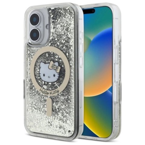 Etui Hello Kitty Liquid Glitter Fever MagSafe na iPhone 16 - złote Hello Kitty