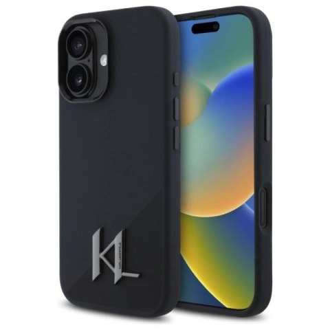 Etui Karl Lagerfeld Silicone Shadow Metal Initial MagSafe na iPhone 16 - czarne Karl Lagerfeld