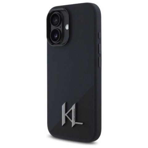 Etui Karl Lagerfeld Silicone Shadow Metal Initial MagSafe na iPhone 16 - czarne Karl Lagerfeld