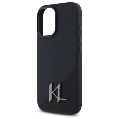 Etui Karl Lagerfeld Silicone Shadow Metal Initial MagSafe na iPhone 16 - czarne Karl Lagerfeld
