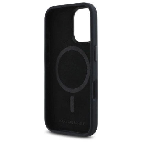 Etui Karl Lagerfeld Silicone Shadow Metal Initial MagSafe na iPhone 16 - czarne Karl Lagerfeld