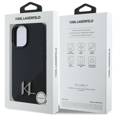 Etui Karl Lagerfeld Silicone Shadow Metal Initial MagSafe na iPhone 16 - czarne Karl Lagerfeld