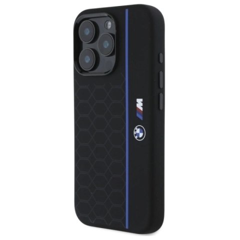 Etui BMW Silicone Hexagon Blue Line MagSafe na iPhone 16 Pro - czarne BMW