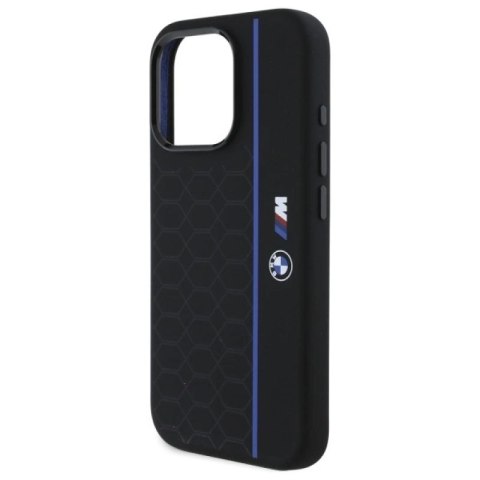 Etui BMW Silicone Hexagon Blue Line MagSafe na iPhone 16 Pro - czarne BMW