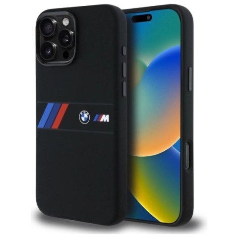 Etui BMW Silicone Middle Stripe MagSafe na iPhone 16 Pro Max - czarne BMW