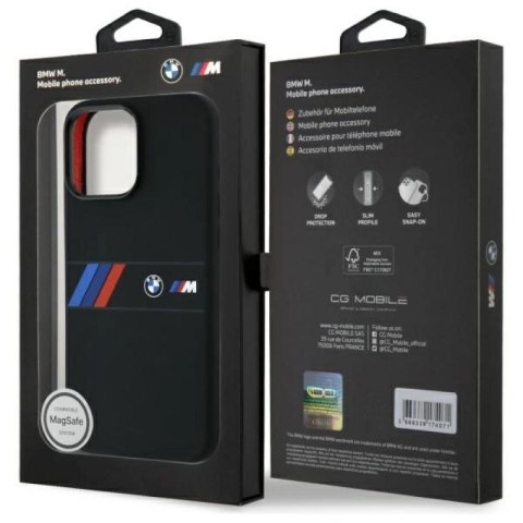 Etui BMW Silicone Middle Stripe MagSafe na iPhone 16 Pro Max - czarne BMW