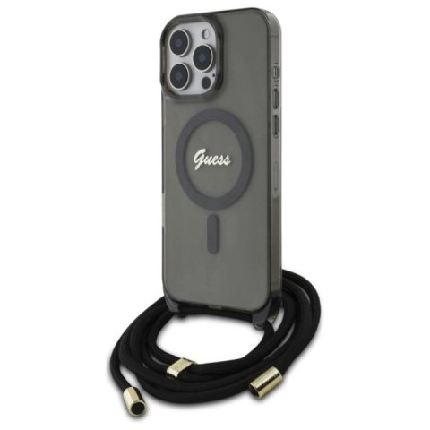 Etui Guess Crossbody Cord Script MagSafe na iPhone 16 Pro - czarne Guess
