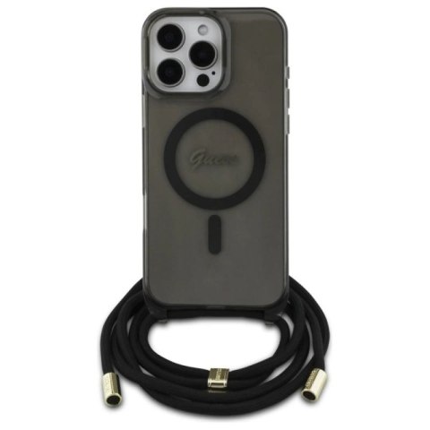 Etui Guess Crossbody Cord Script MagSafe na iPhone 16 Pro - czarne Guess