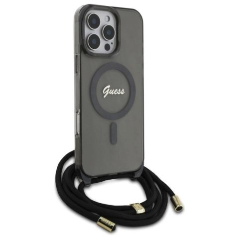 Etui Guess Crossbody Cord Script MagSafe na iPhone 16 Pro - czarne Guess