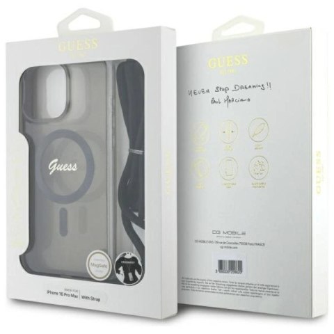 Etui Guess Crossbody Cord Script MagSafe na iPhone 16 Pro - czarne Guess