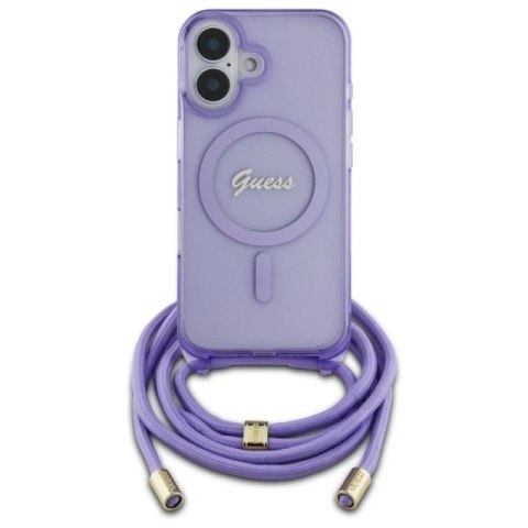 Etui Guess Crossbody Cord Script MagSafe na iPhone 16 - fioletowe Guess