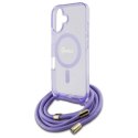 Etui Guess Crossbody Cord Script MagSafe na iPhone 16 - fioletowe Guess