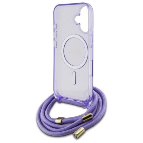 Etui Guess Crossbody Cord Script MagSafe na iPhone 16 - fioletowe Guess