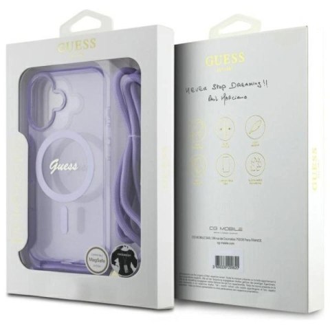 Etui Guess Crossbody Cord Script MagSafe na iPhone 16 - fioletowe Guess