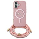Etui Guess Crossbody Cord Script MagSafe na iPhone 16 - różowe Guess