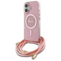 Etui Guess Crossbody Cord Script MagSafe na iPhone 16 - różowe Guess