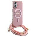 Etui Guess Crossbody Cord Script MagSafe na iPhone 16 - różowe Guess