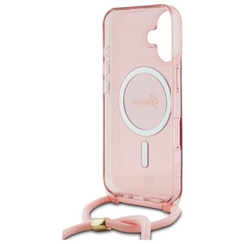 Etui Guess Crossbody Cord Script MagSafe na iPhone 16 - różowe Guess