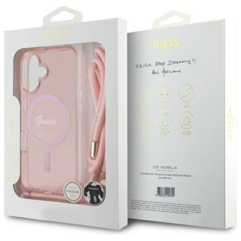 Etui Guess Crossbody Cord Script MagSafe na iPhone 16 - różowe Guess