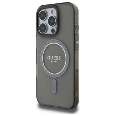 Etui Guess IML Glitter Circle MagSafe na iPhone 16 Pro Max - czarne Guess