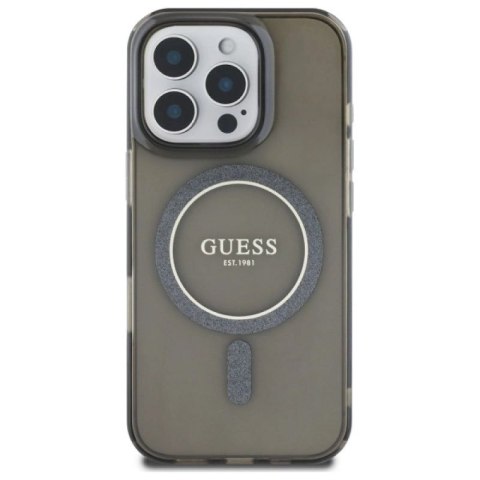 Etui Guess IML Glitter Circle MagSafe na iPhone 16 Pro Max - czarne Guess